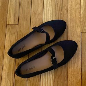 Aukusor Black Suede Mary Jane Flat with Buckle 10